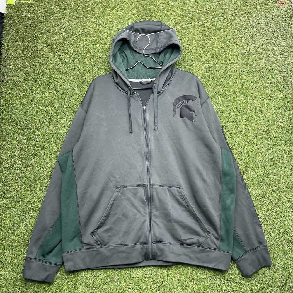 Nike Michigan State Spartans Hoodie Mens 2XL Grey Zip Up Jacket MSU Sports